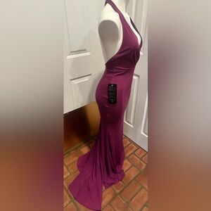 Bebe purple Halter gown  with train NWT
